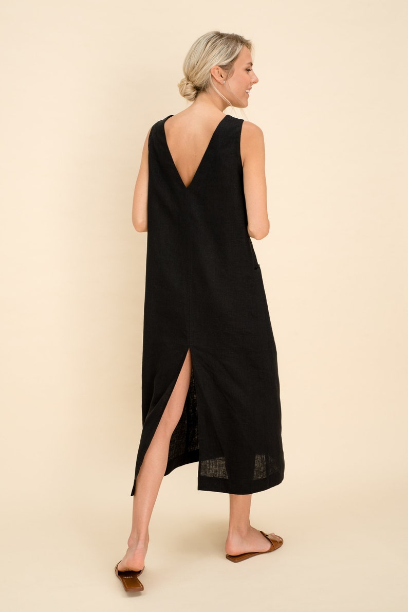 Elegant Long Linen Dress. Long Linen Dress with Big Side Pockets.